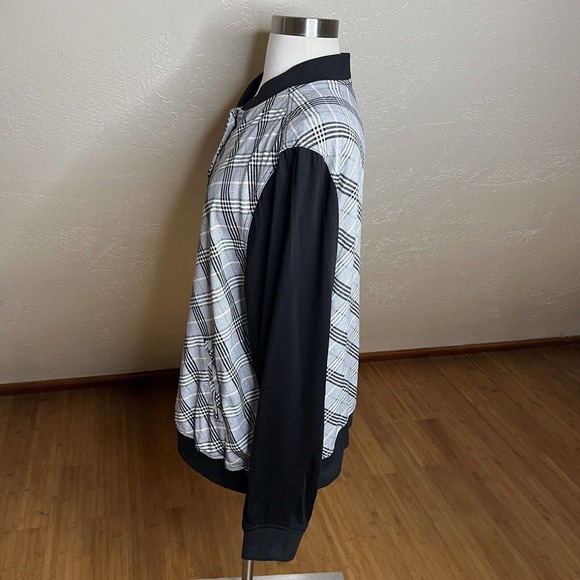 Torrid Bomber Jacket Womens 1X Black White‎ Pink Plaid Twill Snap Front - Picture 7 of 10